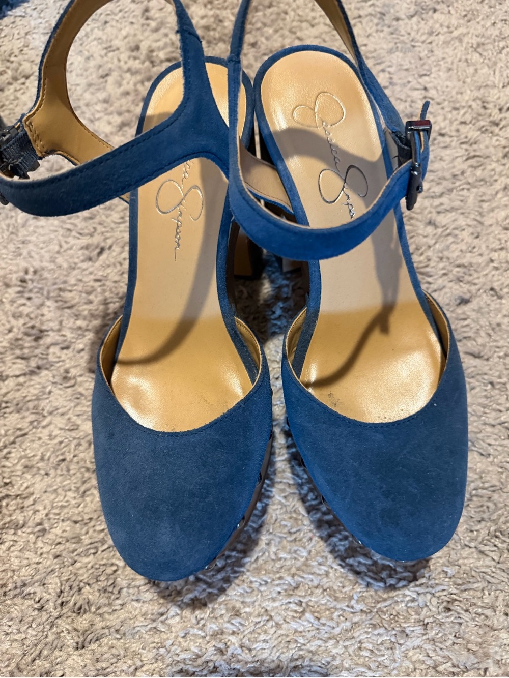 Jessica Simpson Blue Suede Ankle-Strap Block Heels